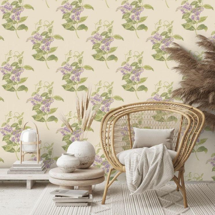 Wallpaper with a floral plant motif ARCHIVE ANTHOLOGY - Madras Violet lemon on parchment