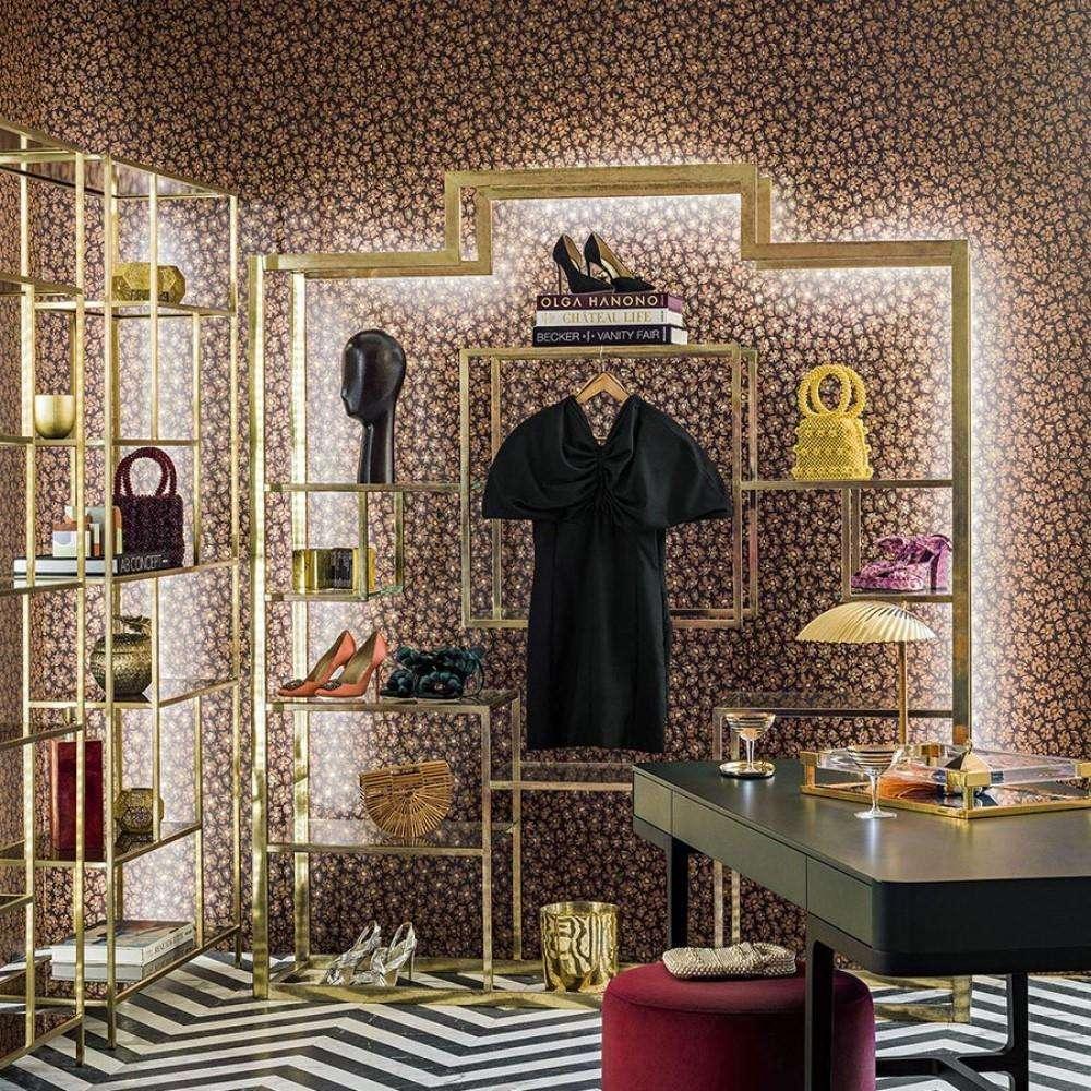 Tapete mit abstraktem Muster ARDMORE JABULA - Savanna Shell Schwarz und metallisches Gold