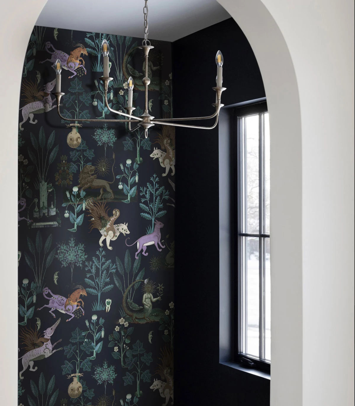Botanical Beast Purple Floral Wallpaper - Black with Purple