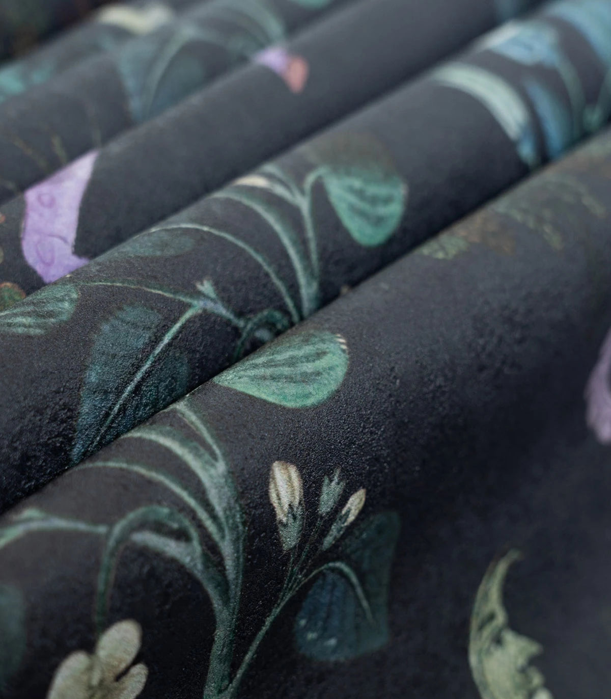 Botanical Beast Purple Floral Wallpaper - Black with Purple