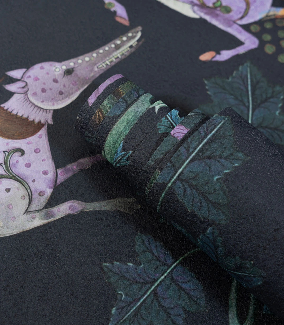 Botanical Beast Purple Floral Wallpaper - Black with Purple