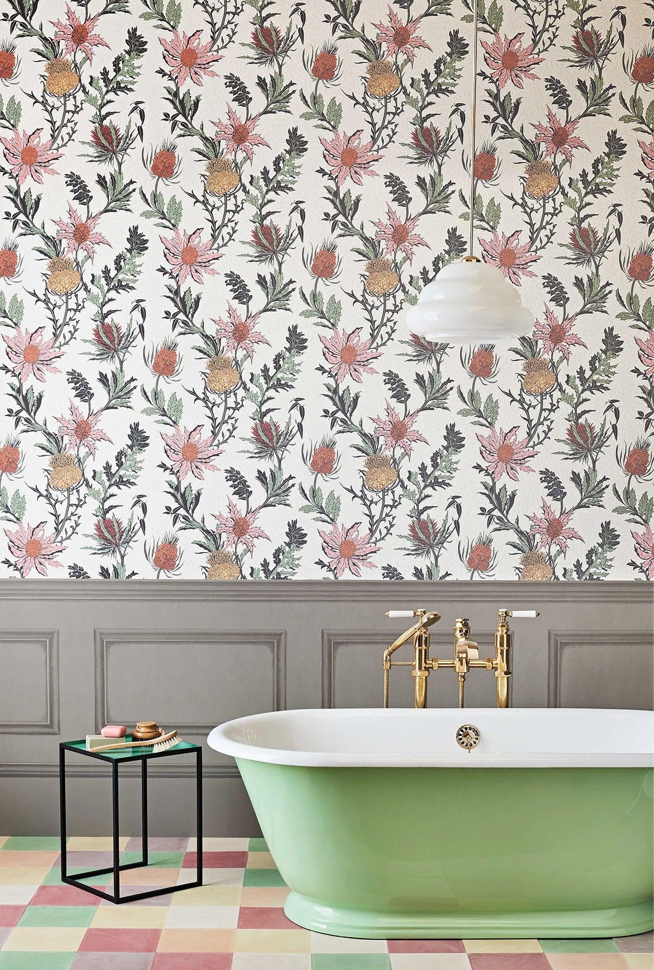 Wallpaper with a floral and leaf plant motif BOTANICAL BOTANICA - Thistle blue