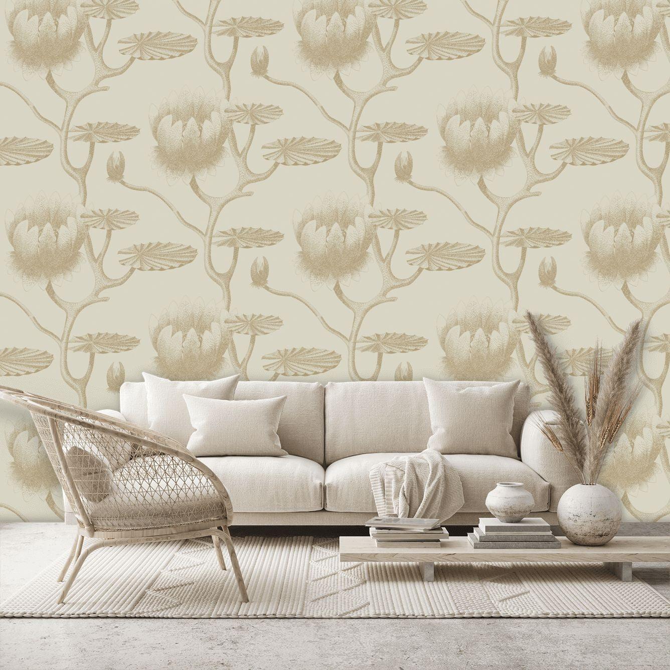 Contemporary Restyled Floral Pattern Wallpaper - White Lily
