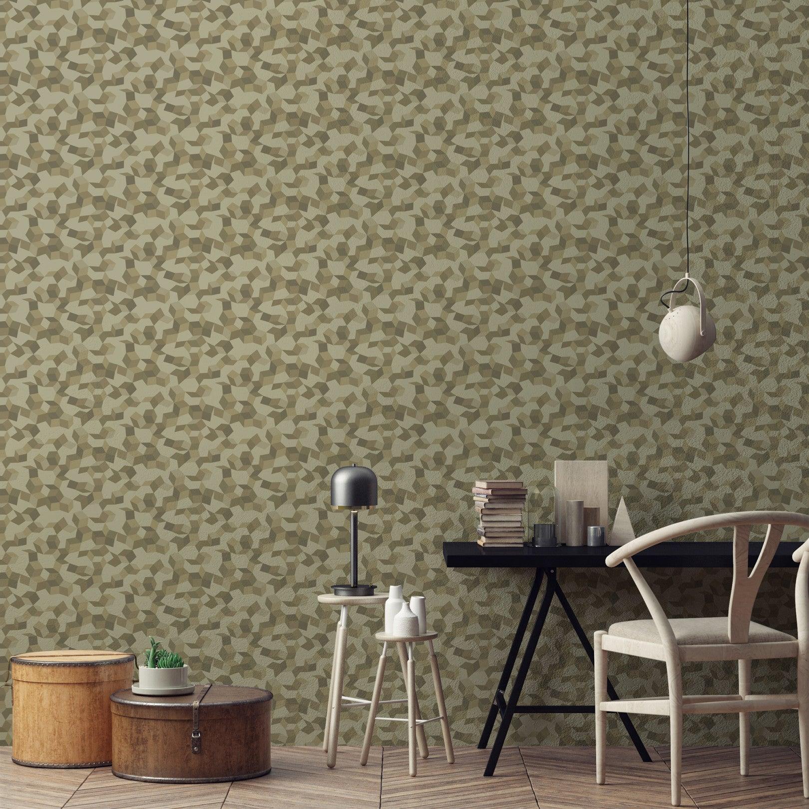 Wallpaper with a geometric three-dimensional pattern CURIO - Gray Quartz