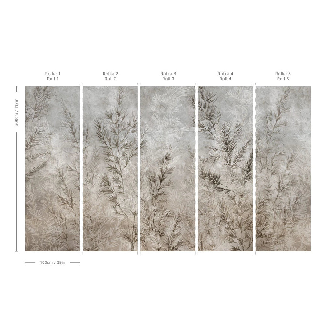 Tapeta flizelinowa z roślinnym wzorem DRY GRASS szarobeżowy