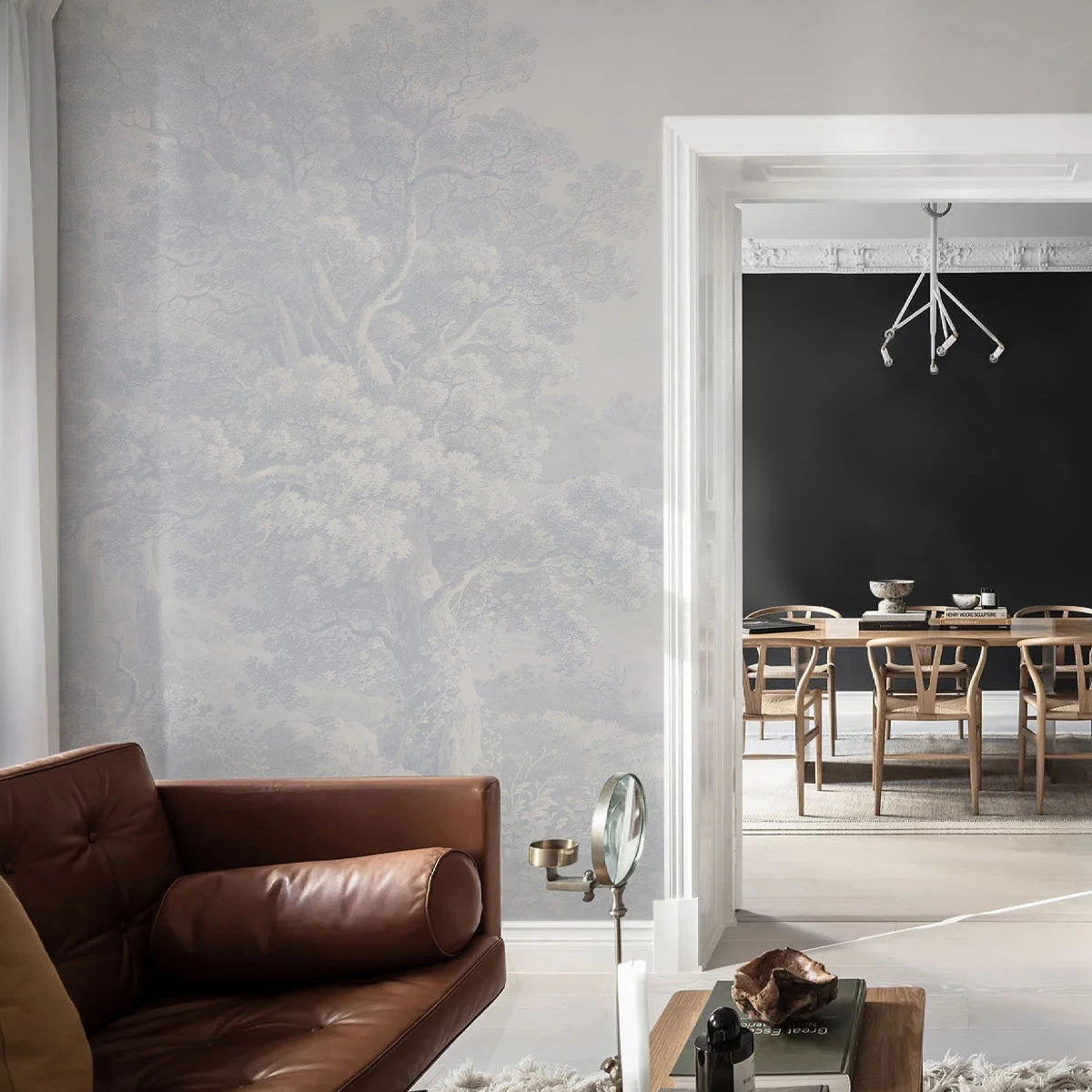 Tapeta z roślinnym krajobrazem GENTLE LANDSCAPE błękitny