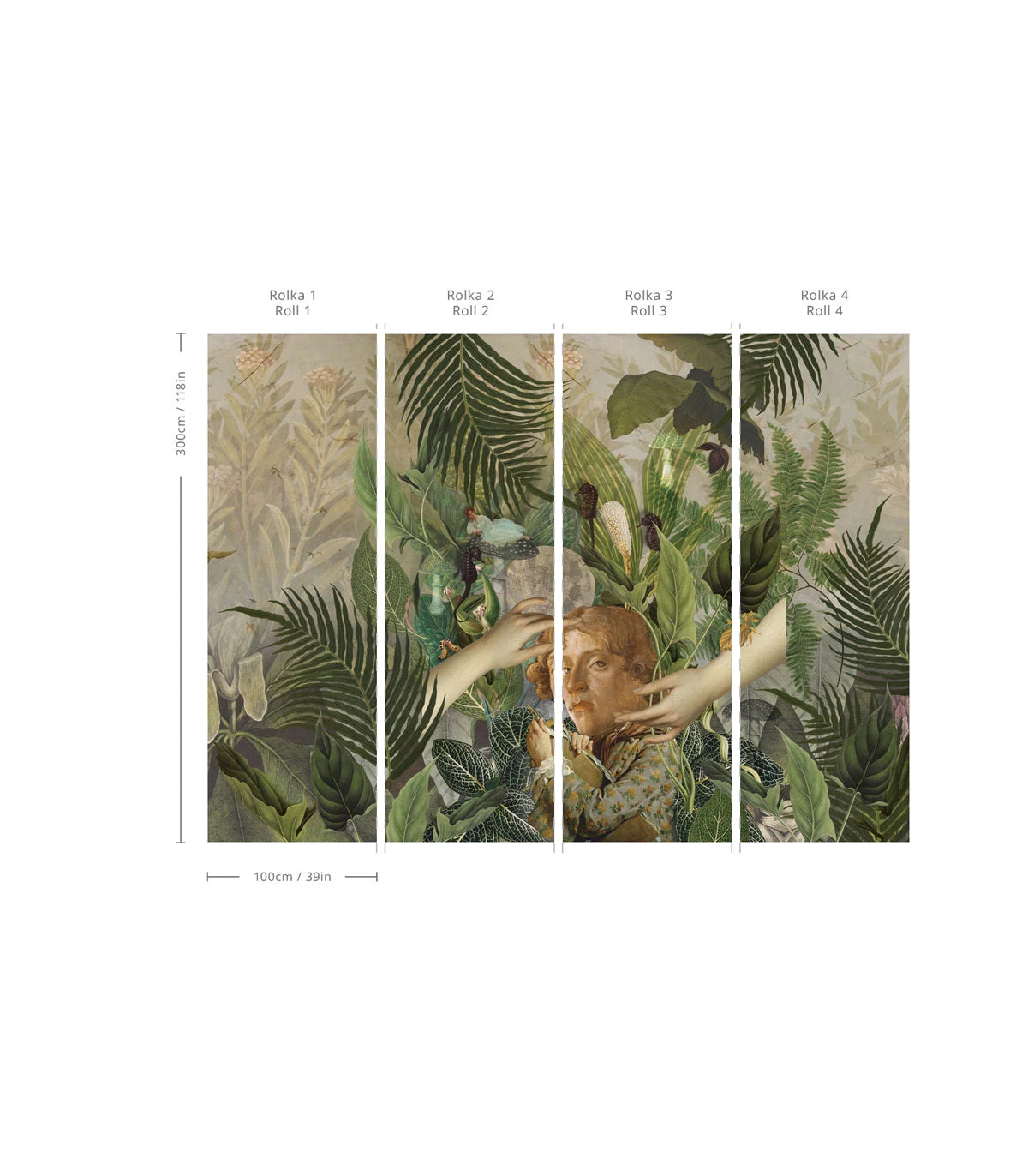 Wallpaper with an artistic plant motif GREEN MAN green