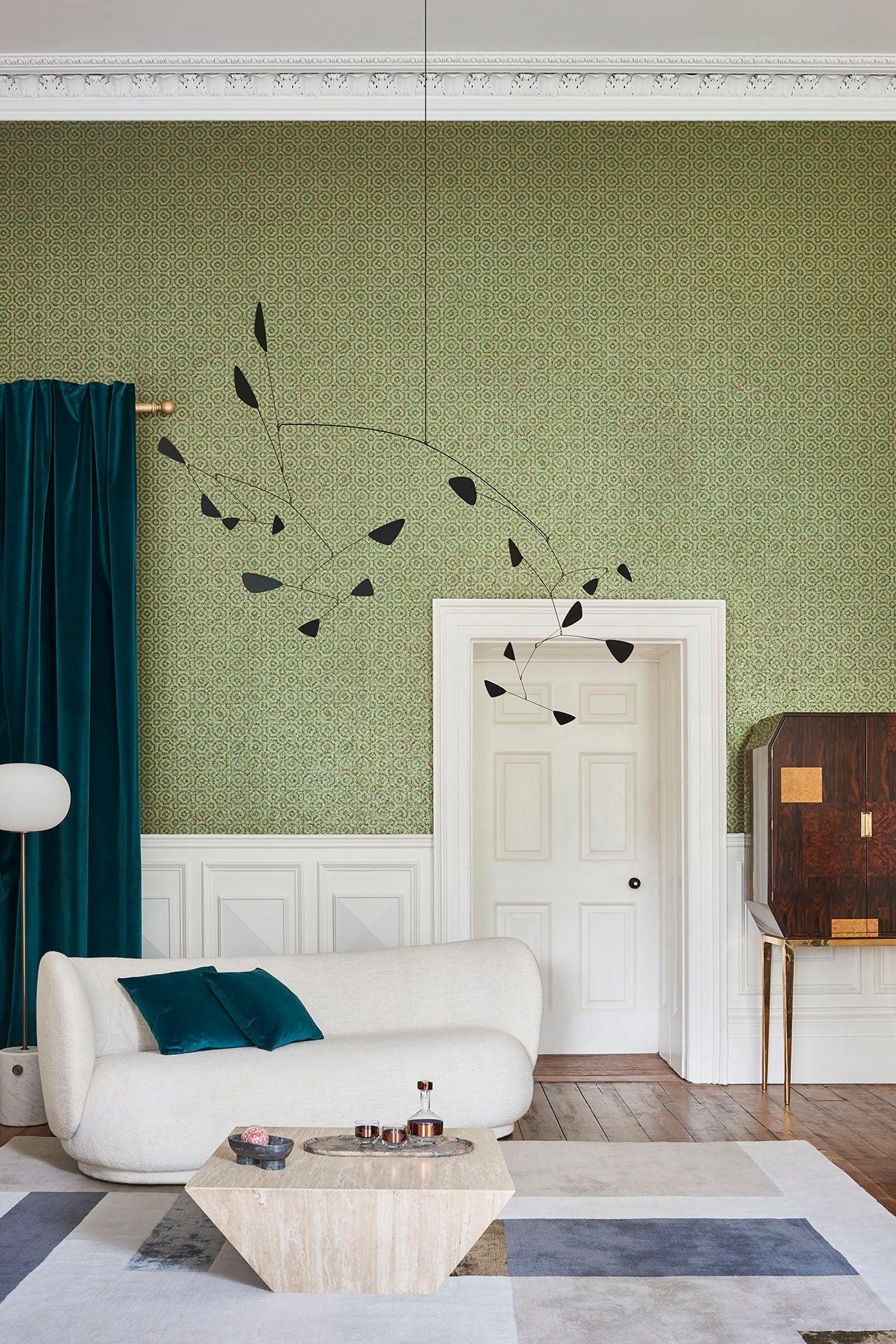 Metallic wallpaper with geometric pattern HRP GREAT MASTERS - Queen's Quarter metallic gold and silver