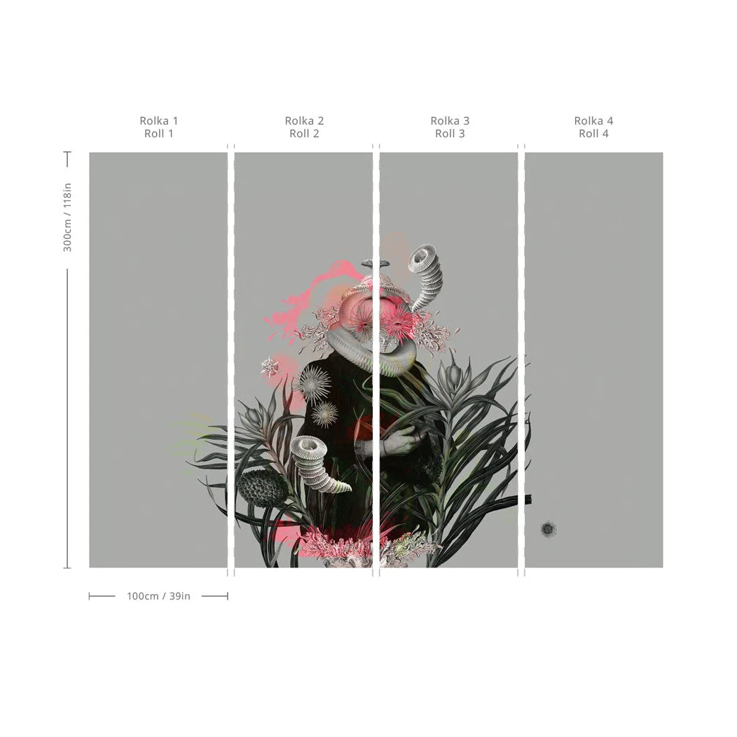 Non-woven wallpaper LADY MEDUSA gray