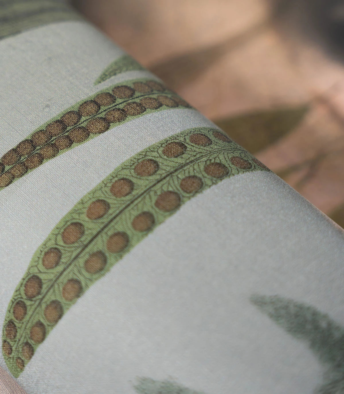 Wallpaper with the artistic portrait NATURE GIRL WITH THE PEARL beige with green