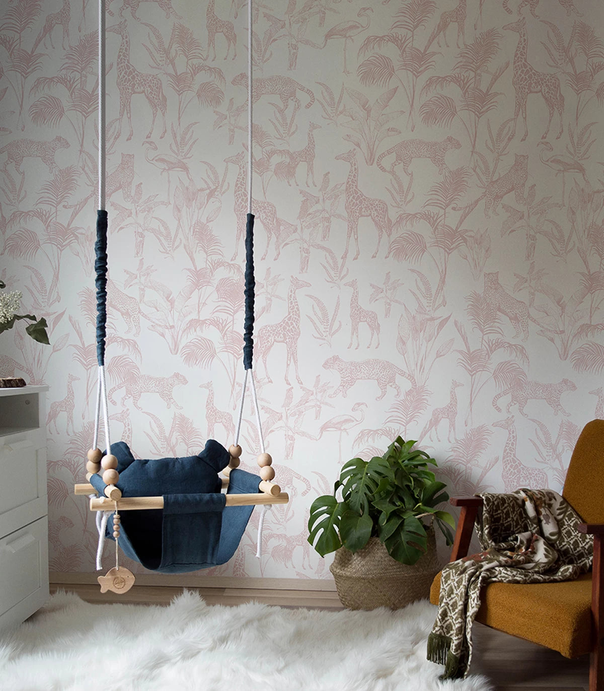 Safari Pink Animal Print Wallpaper in Pink and White