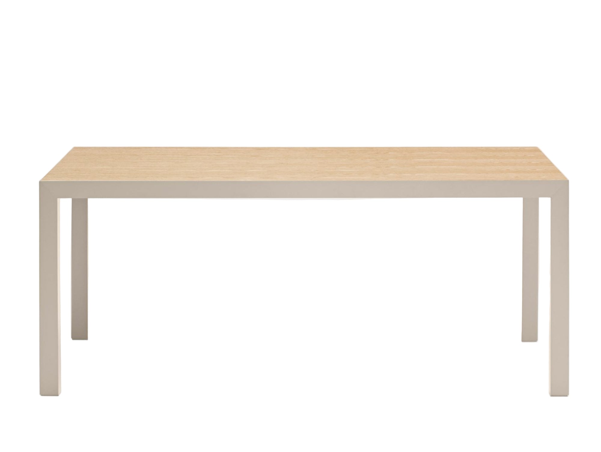 ALMA oak veneer table with sand-colored base