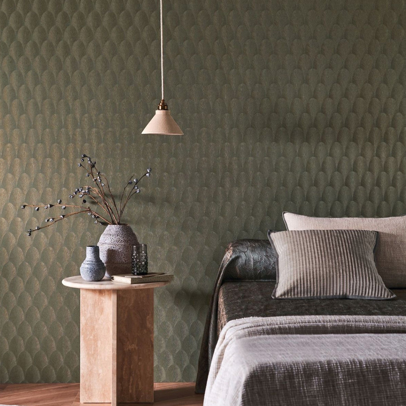 Tapeta metaliczna z geometrycznym wzorem TOURMALINE - VERT DE GRIS szaro-zielony