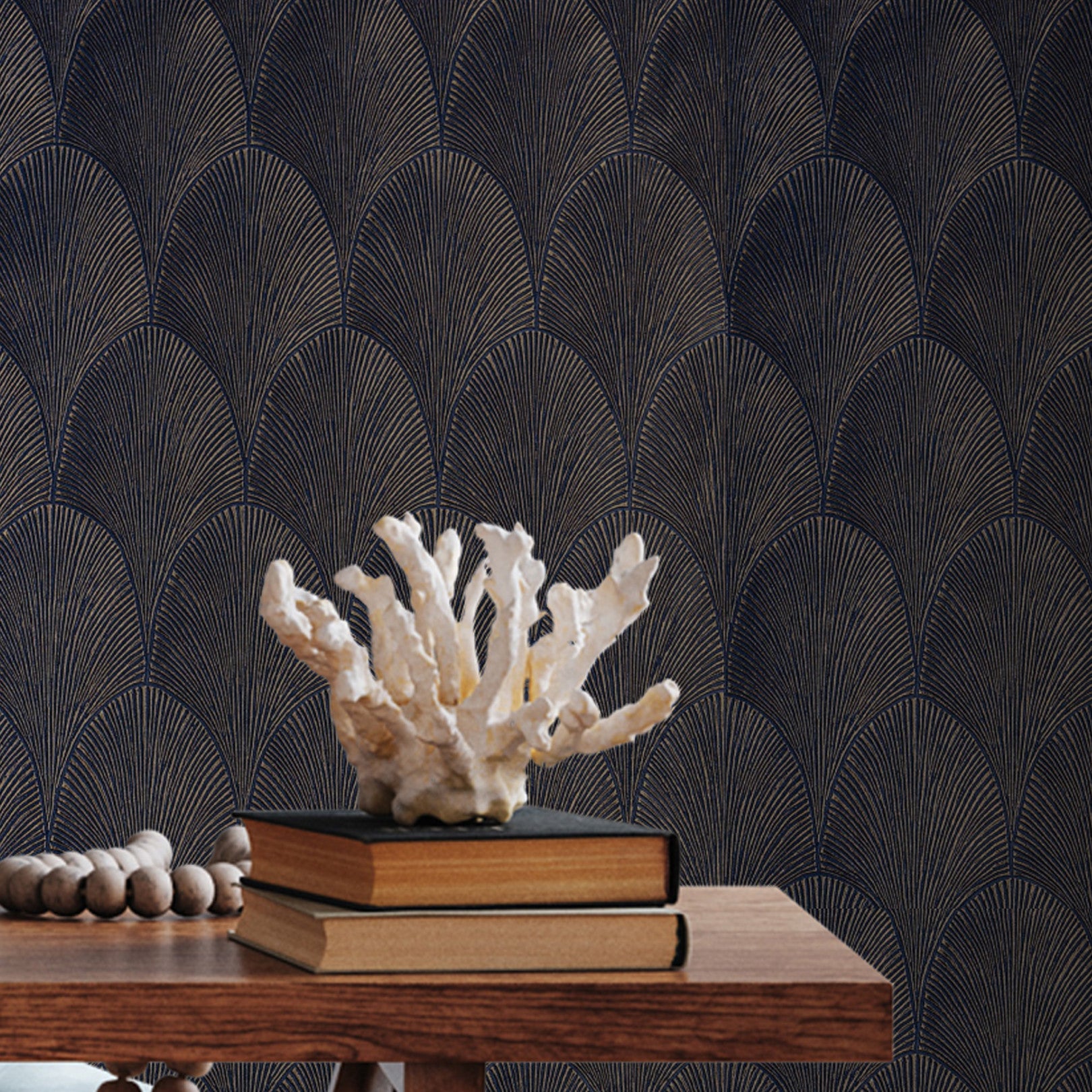 Metallic Wallpaper with Geometric Pattern TOURMALINE - MARINE/DORE Navy Blue with Gold