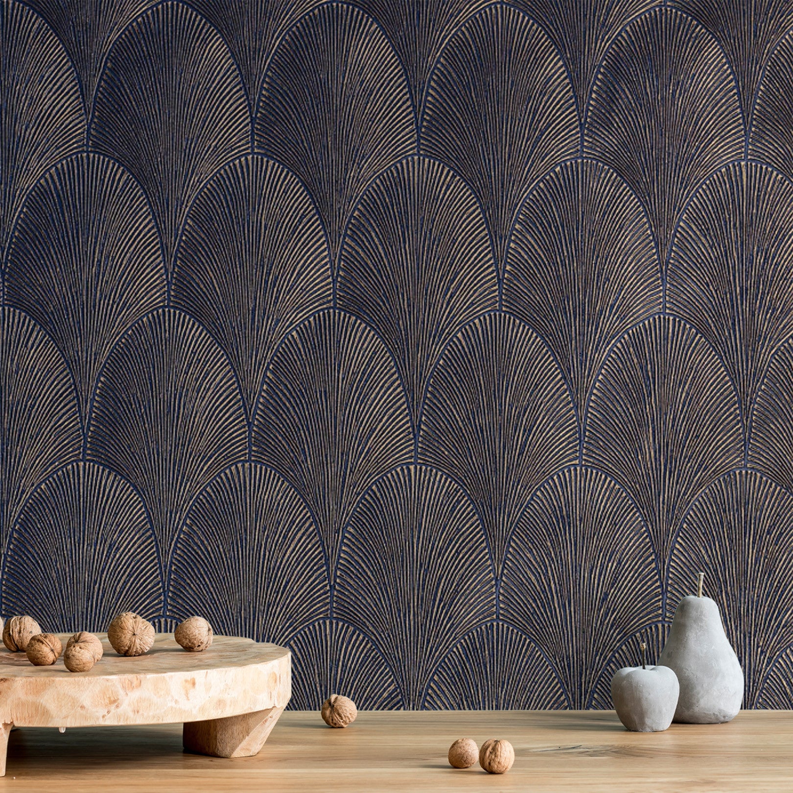 Metallic Wallpaper with Geometric Pattern TOURMALINE - MARINE/DORE Navy Blue with Gold
