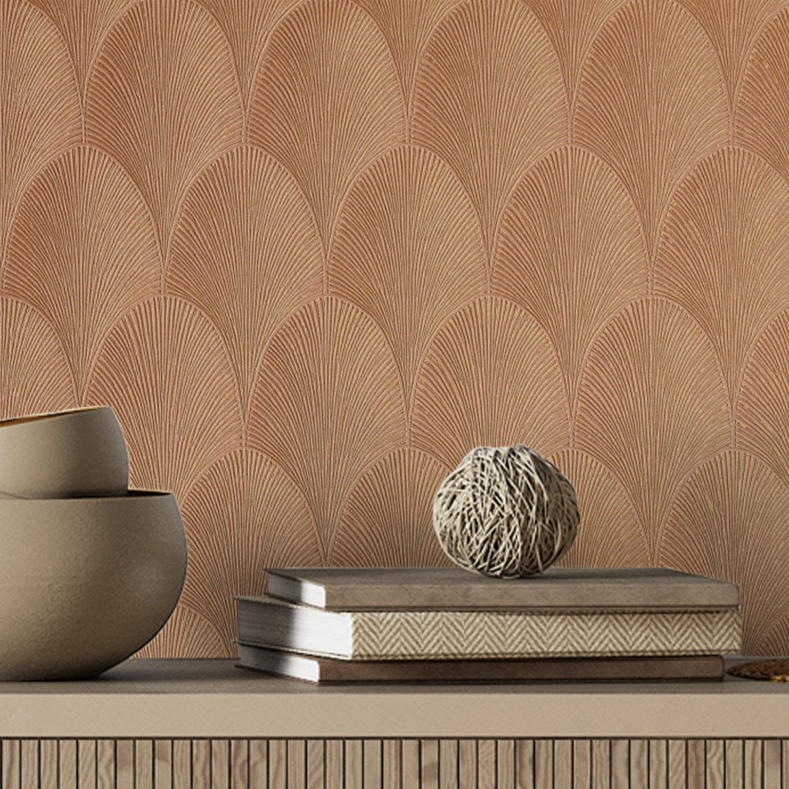 Metalltapete mit geometrischem Muster TOURMALINE - VIEUX ROSE gedämpftes Rosa