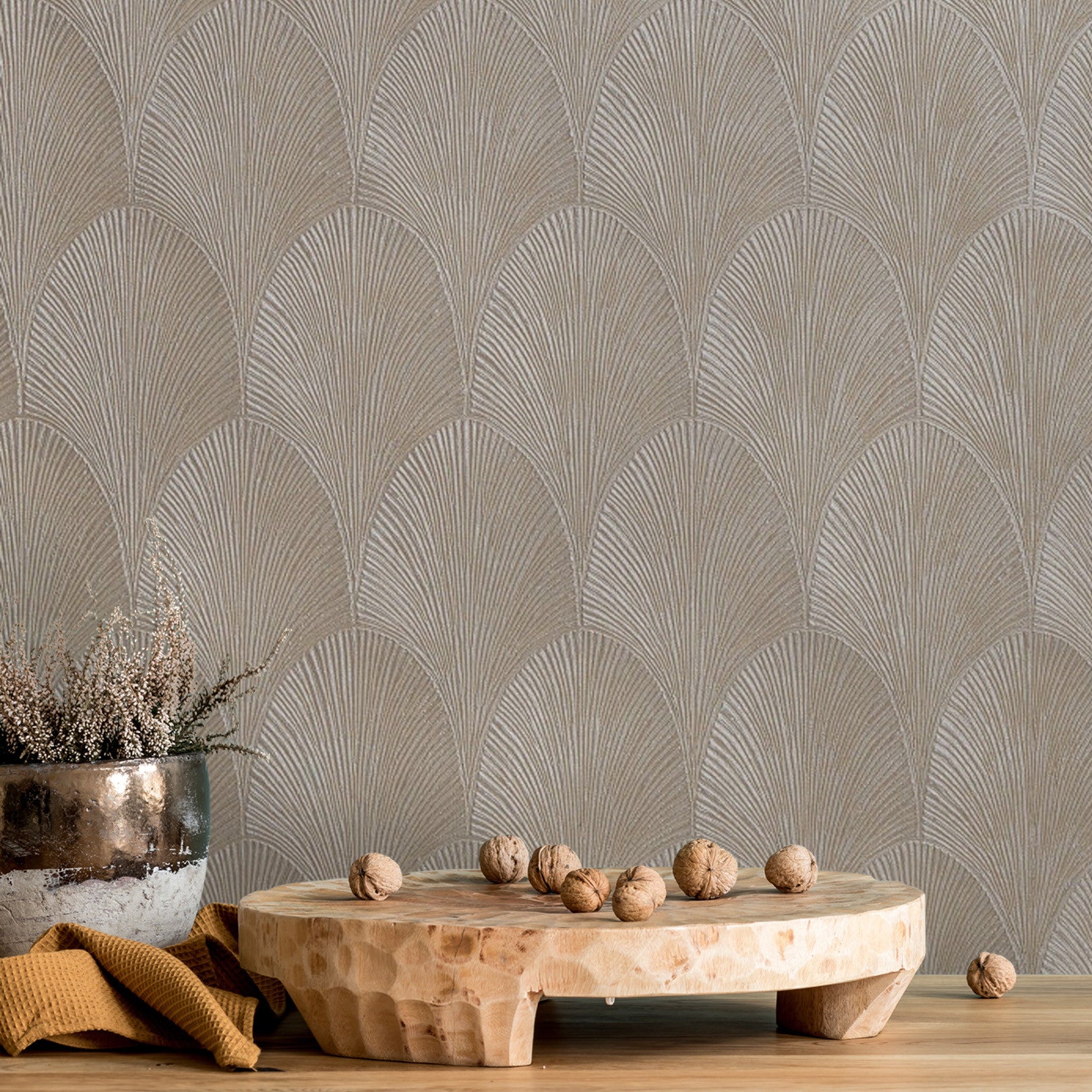 Metallic Wallpaper with Abstract Pattern TOURMALINE - ARGENT Beige-Silver