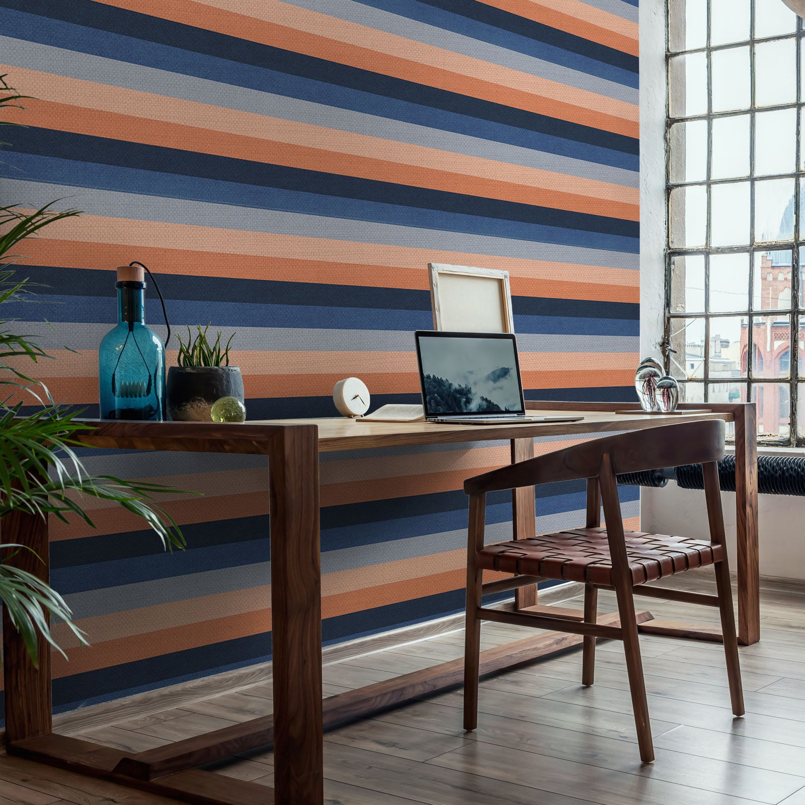 Tapeta strukturalna w paski TRANSAT - MARINE/CORAIL granatowy z koralowym