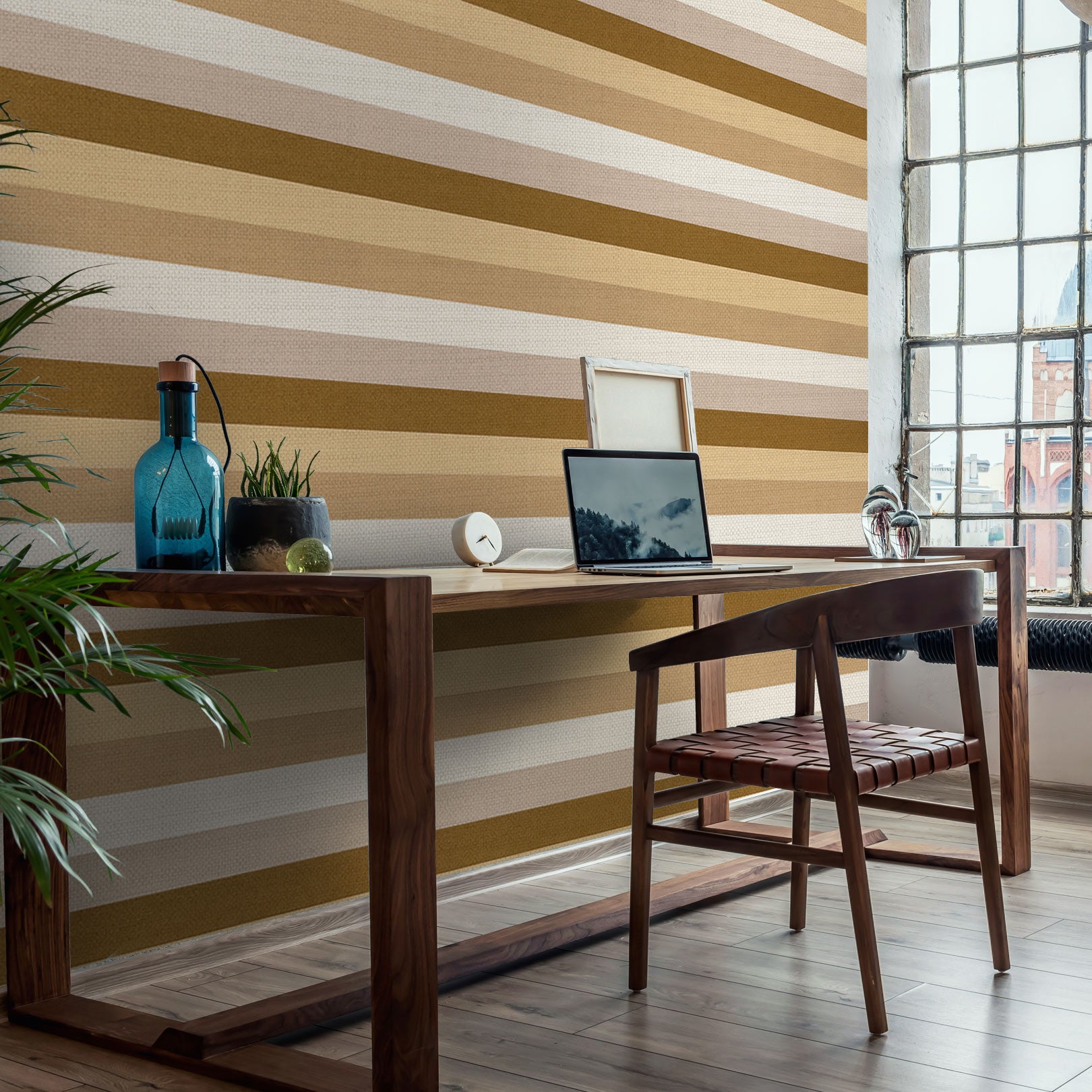 Tapeta strukturalna w paski TRANSAT - SABLE/CAMEL beżowy z brązowym