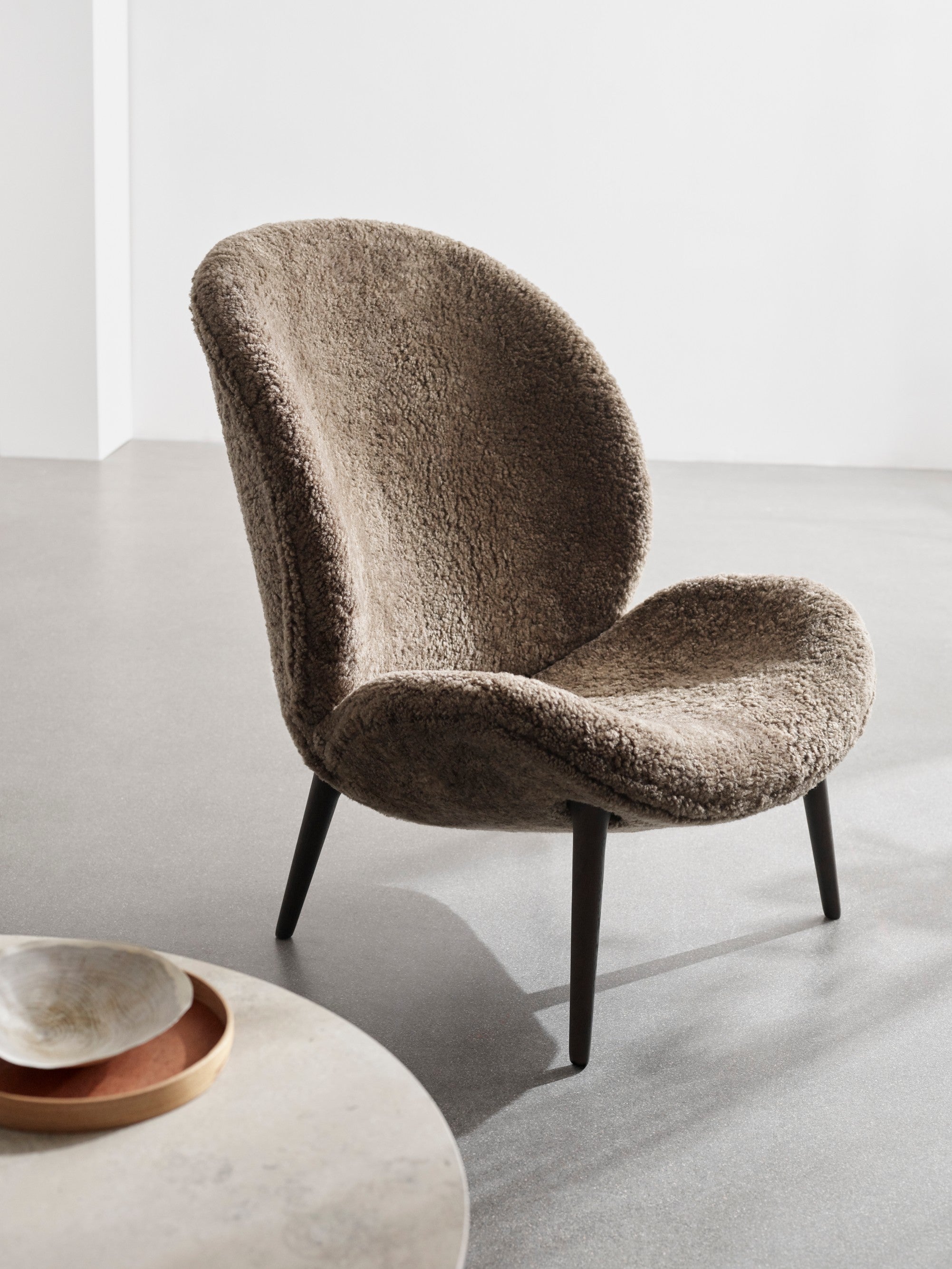 Lodge Armchair in Brown Sheepskin with Dark Oak Base