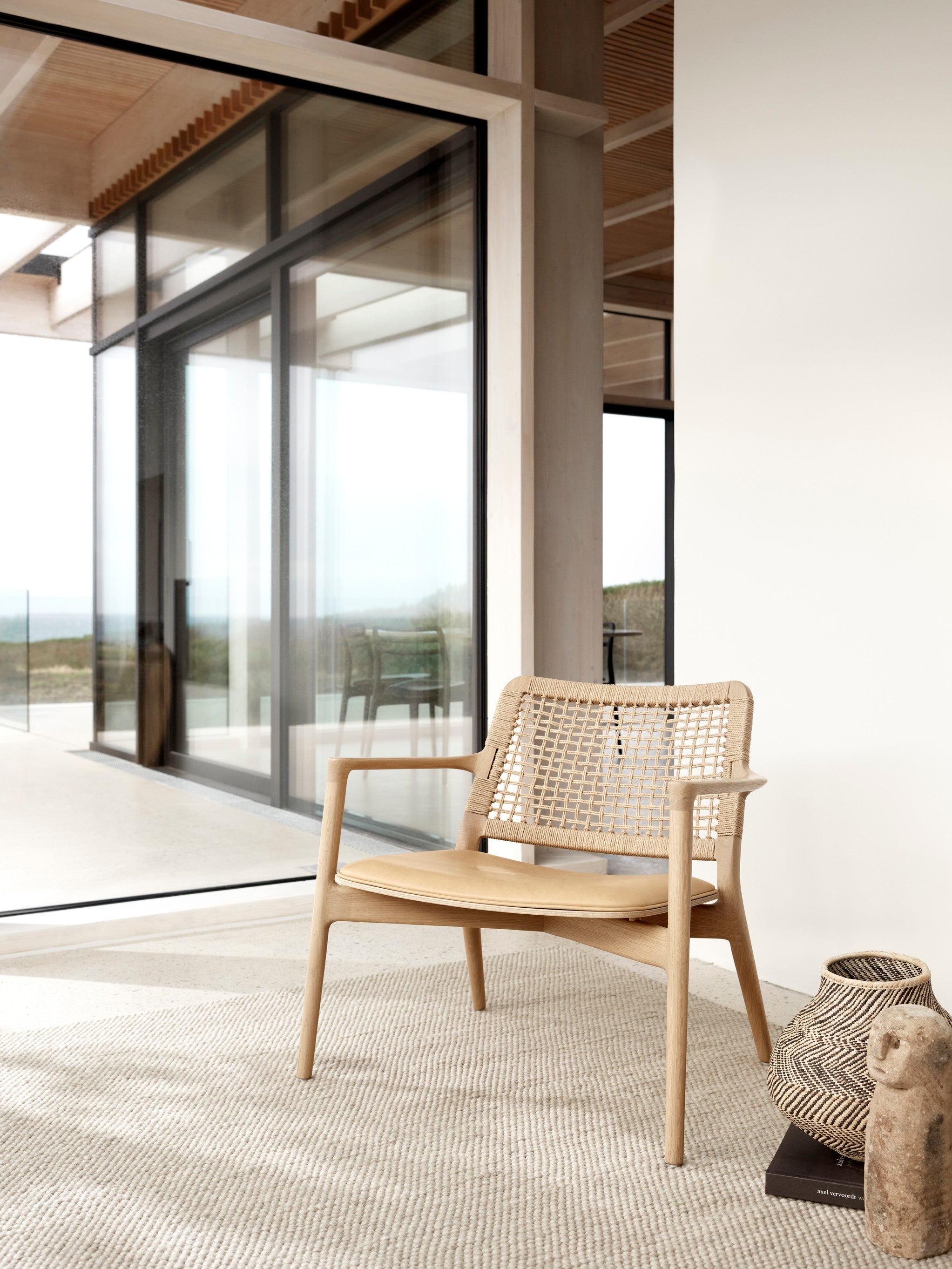 CABIN Armchair in Caramel Leather with Light Oak Base