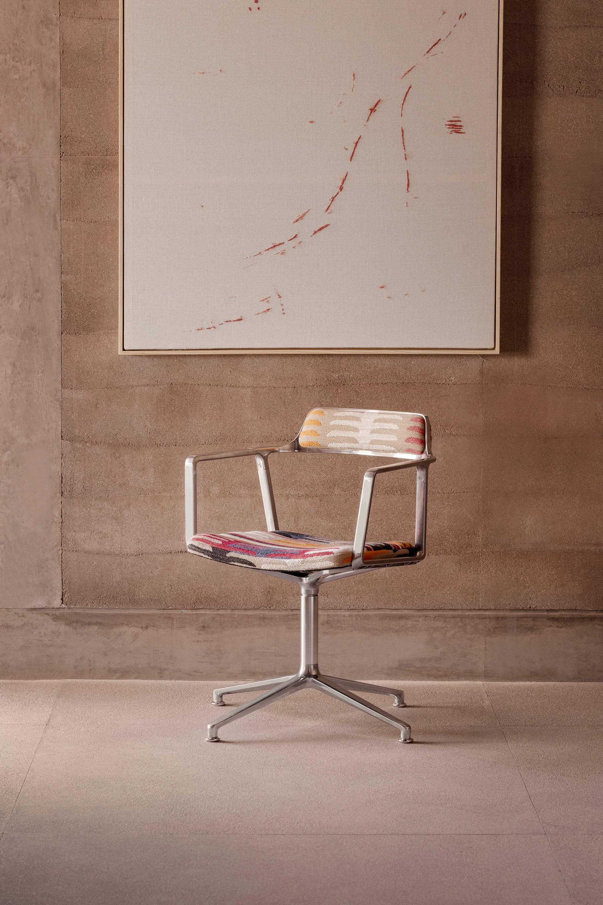 Krzesło biurowe 452 - TODOS SANTOS niebieskim i pomarańczowym z metalową podstawą