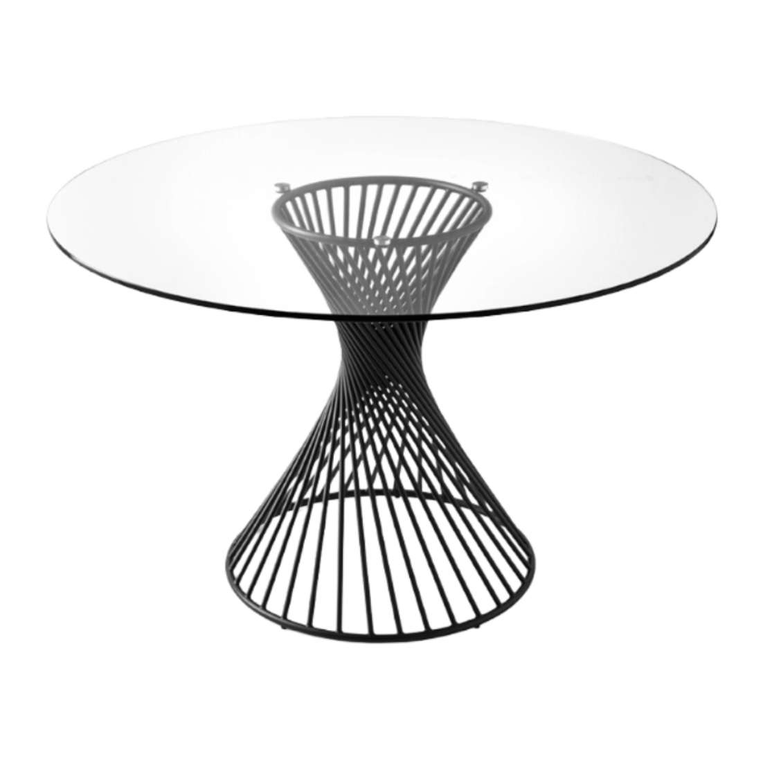 Runder Tisch VORTEX mit Glasplatte und schwarzem Gestell