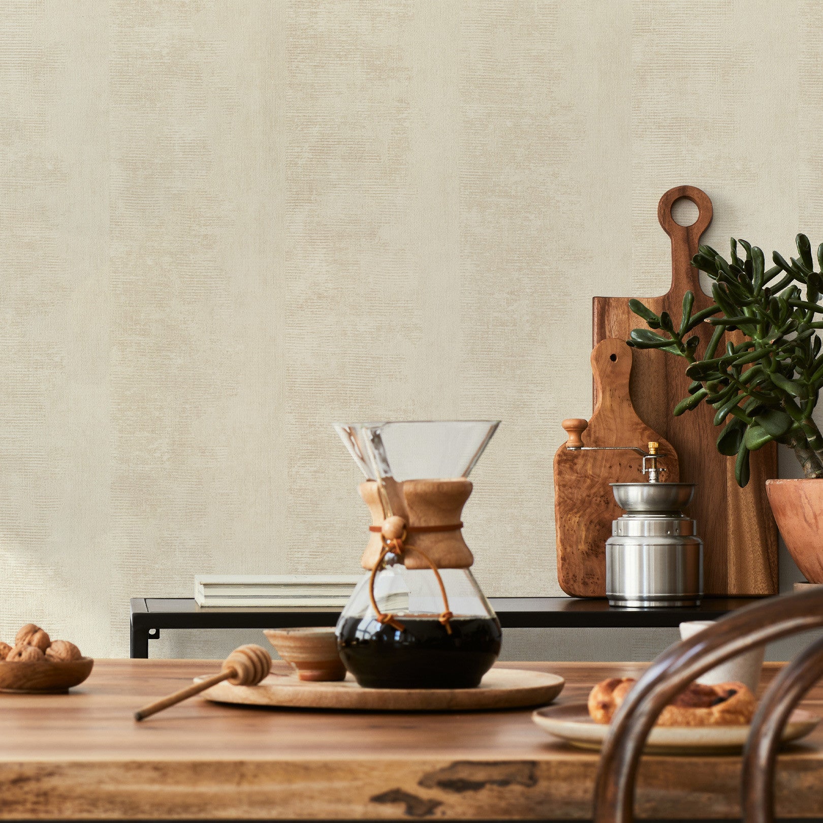 Tapeta strukturalna z efektem patyny ZUMAIA - IVOIRE kość słoniowa