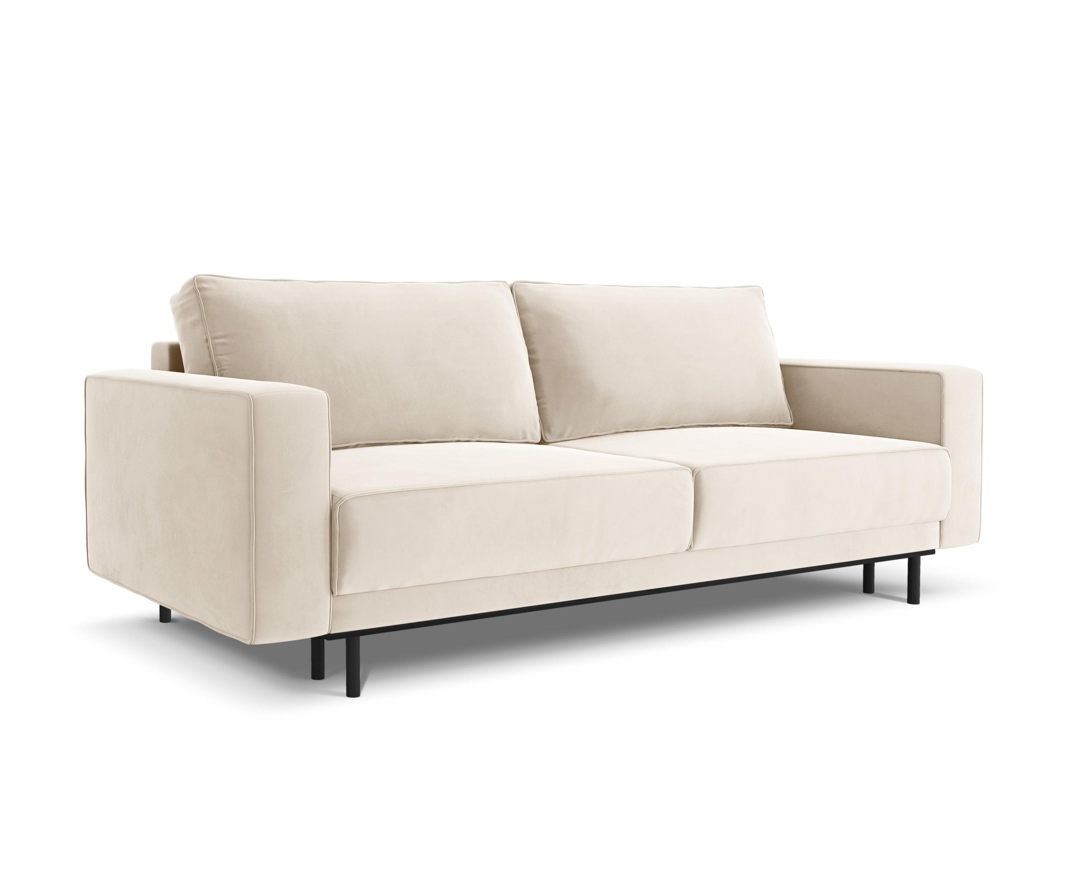 Sofa aksamitna z funkcją spania CARO beżowy Micadoni    Eye on Design