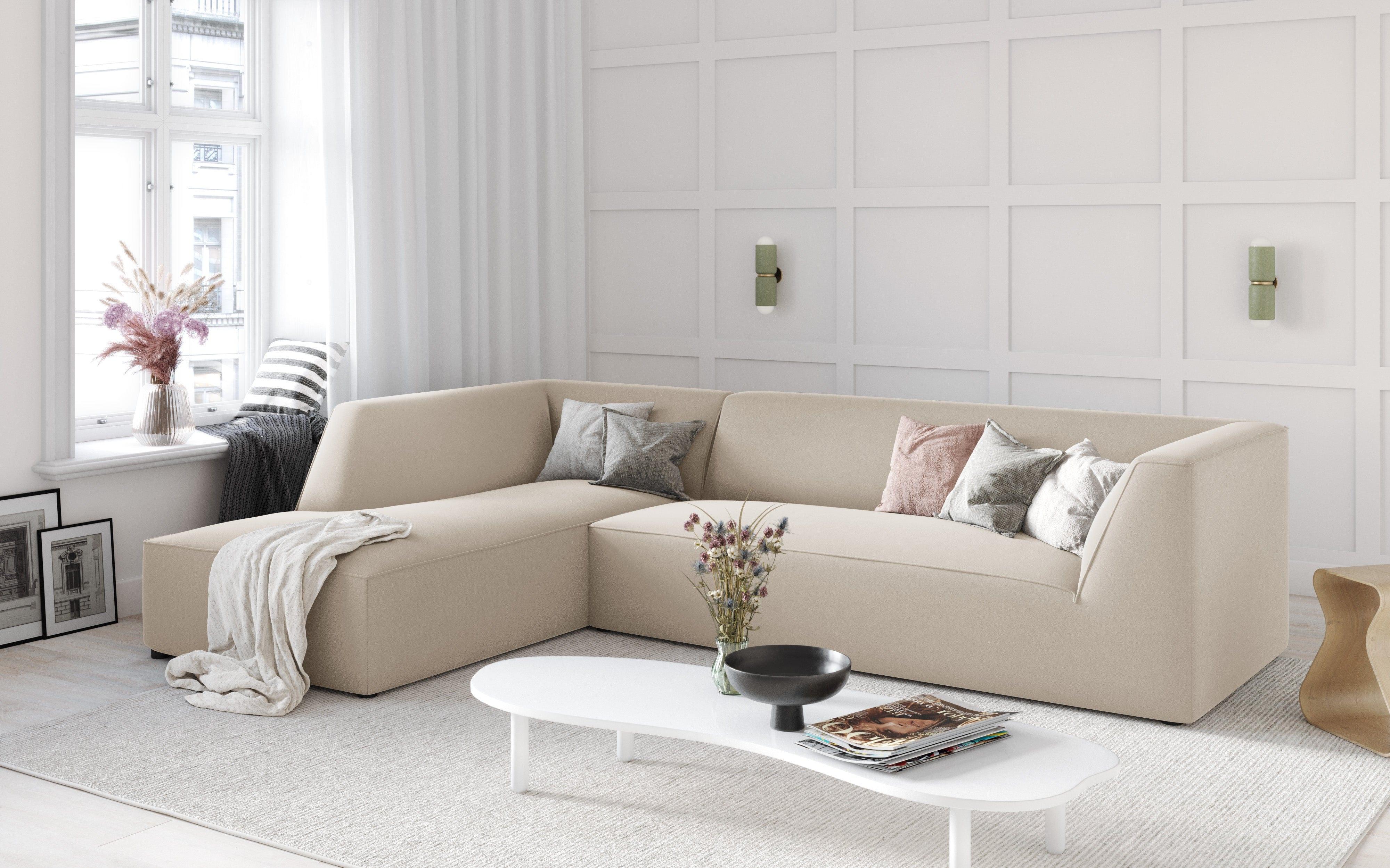 Narożnik aksamitny 4-osobowy lewostronny RUBY beżowy Micadoni    Eye on Design