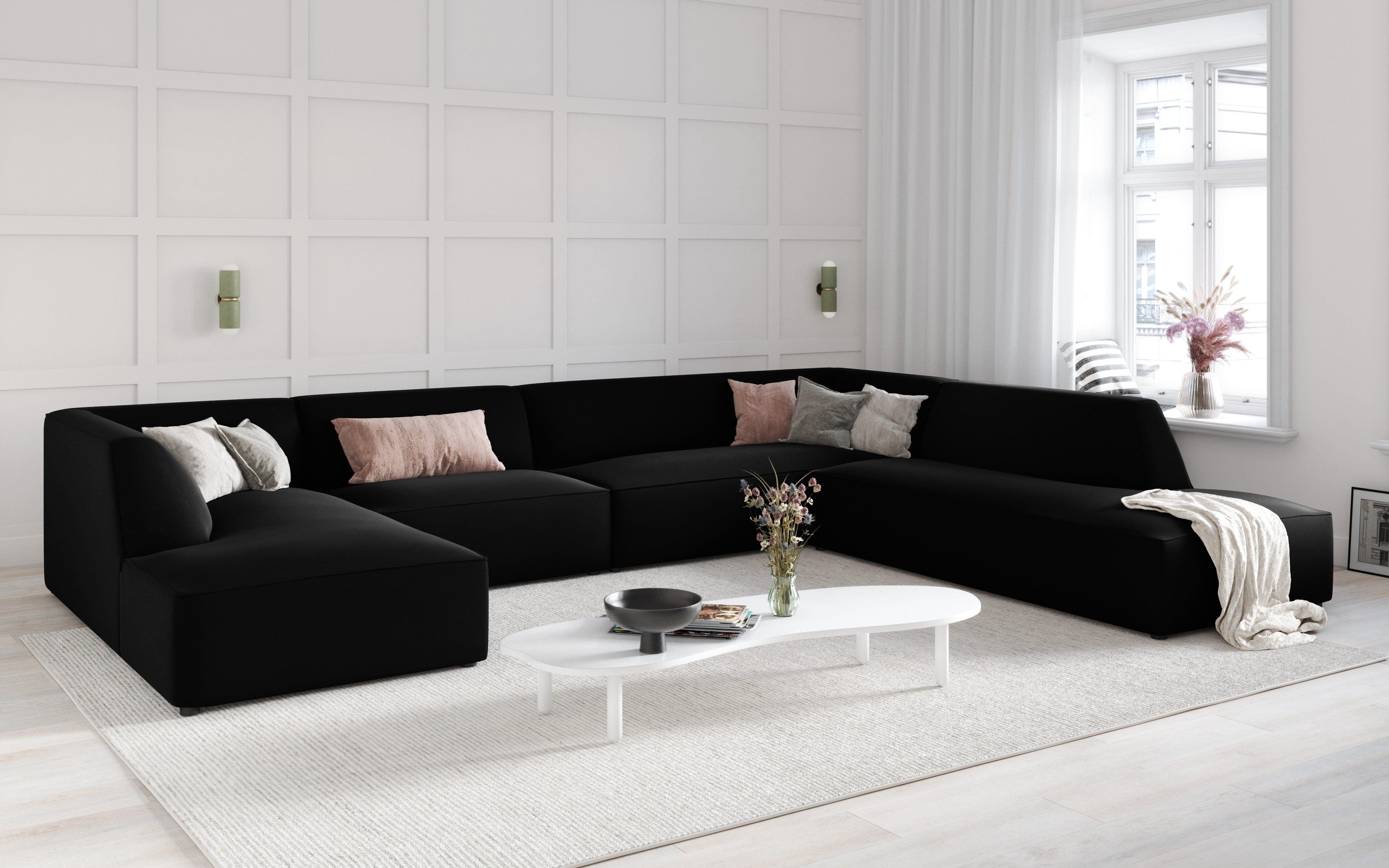 Narożnik w kształcie U aksamitny prawostronny RUBY czarny Micadoni    Eye on Design